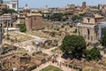 Panoramic view from Palatine Hill to ruins of Roman Forum in city of Rome, Italy Royalty Free Stock Photo