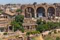 Panoramic view from Palatine Hill to ruins of Roman Forum in city of Rome, Italy Royalty Free Stock Photo