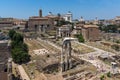 Panoramic view from Palatine Hill to ruins of Roman Forum in city of Rome, Italy Royalty Free Stock Photo