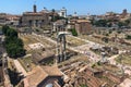 Panoramic view from Palatine Hill to ruins of Roman Forum in city of Rome, Italy Royalty Free Stock Photo