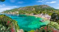 Panoramic view, Paleokastritsa bay, Corfu island, Greece Royalty Free Stock Photo