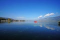 Panoramic view of Pamvotida lake of Ioannina Royalty Free Stock Photo