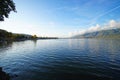 Panoramic view of Pamvotida lake of Ioannina Royalty Free Stock Photo