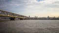 Panoramic View with Pancevo bridge across Danube river - Be Royalty Free Stock Photo