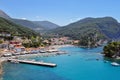 Panoramic view of Parga town in Epirus - Greece. Port, Krioneri beach, island of Panagia