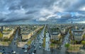 Panoramic view of Paris from the Arc de Triomphe. Autumn. Rain. Royalty Free Stock Photo