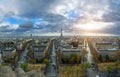 Panoramic view of Paris from the Arc de Triomphe. Autumn. Rain. Royalty Free Stock Photo