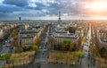 Panoramic view of Paris from the Arc de Triomphe. Autumn. Rain. Royalty Free Stock Photo