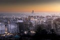 Panoramic view of Paris seen from Montmartre hill with Montparnasse tower in background in Paris Royalty Free Stock Photo