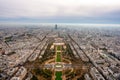 Panoramic view of Paris from the top of Eiffel tower during Autumn season in the afternoon cloudy day . One of the most important Royalty Free Stock Photo