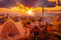 Panoramic view of Park Guell in Barcelona at sunset, Catalunya Spain Royalty Free Stock Photo