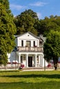 Panoramic view of park and historic museum manor house of Mikolaj Rej, polish renaissance poet and writer in Naglowice, Poland Royalty Free Stock Photo