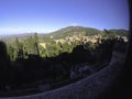 Panoramic view on a Park Of Villa D`Este Tivoli, Italy from the window of historic house in Villa d Este