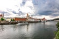 Panoramic view of Passau. Aerial skyline of old town with beautiful reflection in Danube river, Bavaria, Germany.