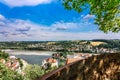 Panoramic view of Passau. Aerial skyline of old town from Veste Oberhaus castle . Confluence of three rivers Danube, Inn Royalty Free Stock Photo