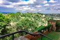 Panoramic view of Passau. Aerial skyline of old town from Veste Oberhaus castle . Confluence of three rivers Danube, Inn Royalty Free Stock Photo