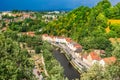 Panoramic view of Passau. Aerial skyline of old town from Veste Oberhaus castle . Confluence of three rivers Danube, Inn Royalty Free Stock Photo