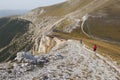 Panoramic view of Passo Cattivo with a big landslide caused by earthquake of 2016 in the Marche region Royalty Free Stock Photo