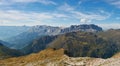 Panoramic view of the Passy National Nature Reserve and Rochers des Fiz mountain ridge. Chamonix, France Royalty Free Stock Photo