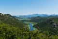 Panoramic view at Pavlova Strana on the river of Crnojevi?a flowing through green lands to Lake Skadar