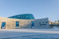 Panoramic view of Peace Wall on sunny winter day. Cityscape of Independence Square in city Astana, Nur-Sultan