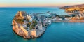 Panoramic view of Peniscola during sunrise, a coastal town in eastern Spain