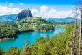 panoramic view of Penol lake and the famous homonym stone Guatape