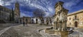 Panoramic view of people admiring the beautiful architecture of the old Baeza town in Spain Royalty Free Stock Photo