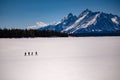 Panoramic view of the people hiking in the Grand Teton National Park. Wyoming Royalty Free Stock Photo