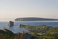 Panoramic view of Perce village and Perce Rock, Gaspe Royalty Free Stock Photo