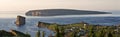 Panoramic view of Perce village and Perce Rock, Quebec