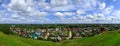 Panoramic view of Pereslavl Zalesskiy city and Plesheevo lake under cloudy dramatic blue sky Royalty Free Stock Photo