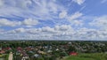 Panoramic view of Pereslavl Zalesskiy city and Plesheevo lake under cloudy dramatic blue sky Royalty Free Stock Photo