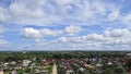 Panoramic view of Pereslavl Zalesskiy city and Plesheevo lake under cloudy dramatic blue sky Royalty Free Stock Photo