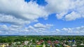 Panoramic view of Pereslavl Zalesskiy city and Plesheevo lake under cloudy dramatic blue sky Royalty Free Stock Photo