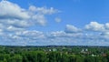 Panoramic view of Pereslavl Zalesskiy city and Plesheevo lake under cloudy dramatic blue sky Royalty Free Stock Photo