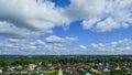 Panoramic view of Pereslavl Zalesskiy city and Plesheevo lake under cloudy dramatic blue sky Royalty Free Stock Photo