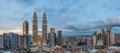 Panoramic View of Petronas Twin Towers, Kuala Lumpur before blue Royalty Free Stock Photo