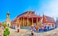 Panoramic view on Phra Ubosot of Emerald Buddha Temple and surrounding pavilions in Grand Palace, on May 12 in Bangkok, Thailand