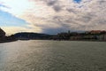 Panoramic view of picturesque Danube River and Buda side with Chain Bridge and Buda Castle Royal Palace Royalty Free Stock Photo