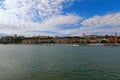 Panoramic view of picturesque Danube River and Buda side with Fisher Bastion and Buda Castle Royal Palace Royalty Free Stock Photo