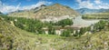 Panoramic view of a picturesque valley, confluence of two rivers Royalty Free Stock Photo