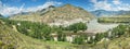 Panoramic view of a picturesque valley, confluence of two rivers Royalty Free Stock Photo