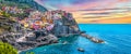 Panoramic view of picturesque village Manarola, Cinque Terre, Italy. Royalty Free Stock Photo