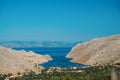 Panoramic view of the picturesque village on the Greek island of Symi, Dodecanese, Greece Royalty Free Stock Photo