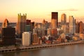 Panoramic view of Pittsburgh downtown at sunset