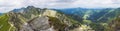 Panoramic view from Placlive peak on Western Tatra mountains or Rohace panorama. Sharp green mountains and lake rohacske