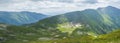 Panoramic view from Placlive peak on Western Tatra mountains or Rohace panorama. Sharp green mountains and lake rohacske