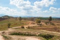 Panoramic view on Plain of Jars - unique archaeological landscape destroyed from cluster bombs. Phonsovan, Xieng Khouang Province