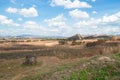 Panoramic view on Plain of Jars - unique archaeological landscape destroyed from cluster bombs. Phonsovan, Xieng Khouang Province